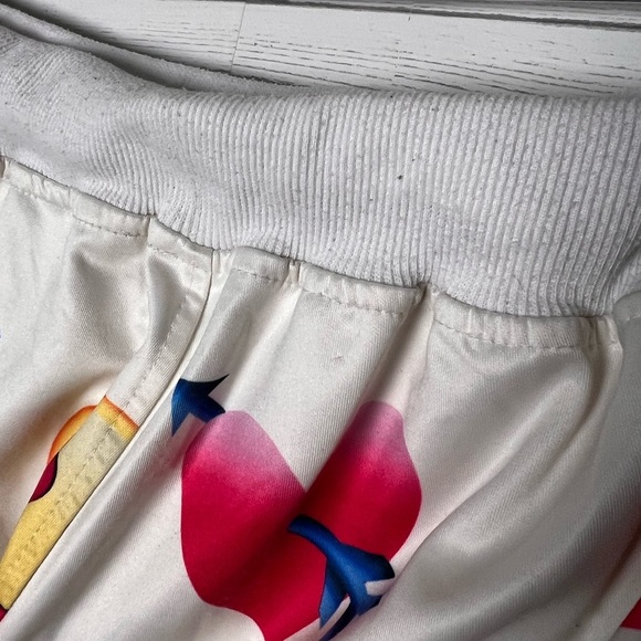 Women's White Heart Emoji Jogger Sweatpants L Pink Happy Face Print Cute Comfy - Picture 3 of 10